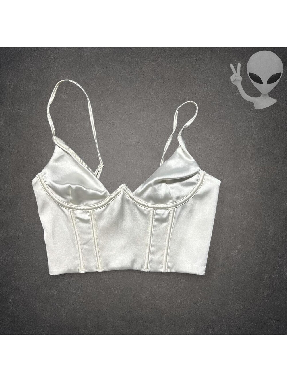 White Fox Boutique Satin Corset Top Women XS White Cropped V Bar Bustier NWT - Picture 6 of 7